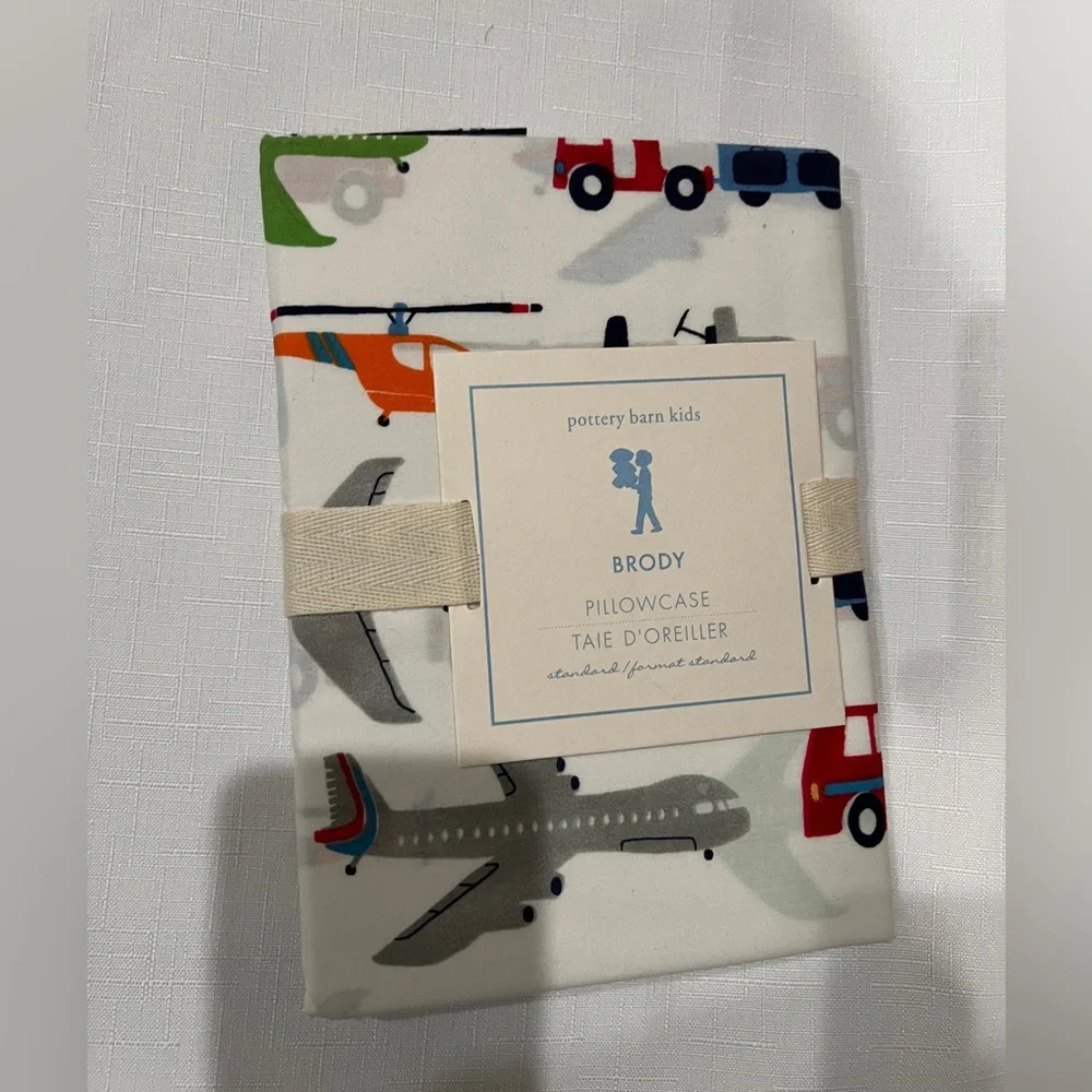Pottery Barn Kids BRODY Standard Pillowcase Transport Car Plane Truck Helicopter